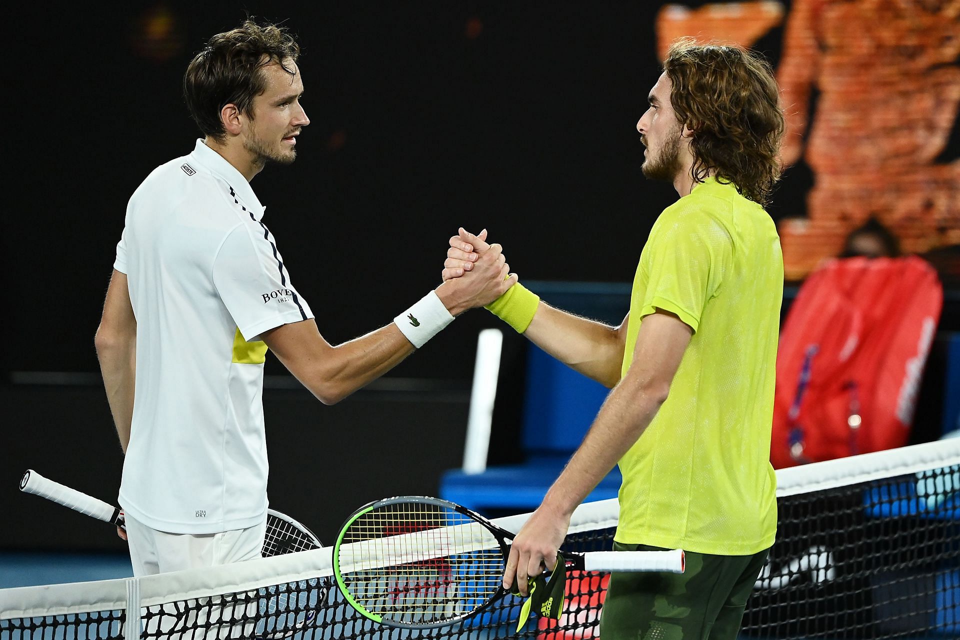 Daniil Medvedev and Stefanos Tsitsipas at the Australian Open 2021