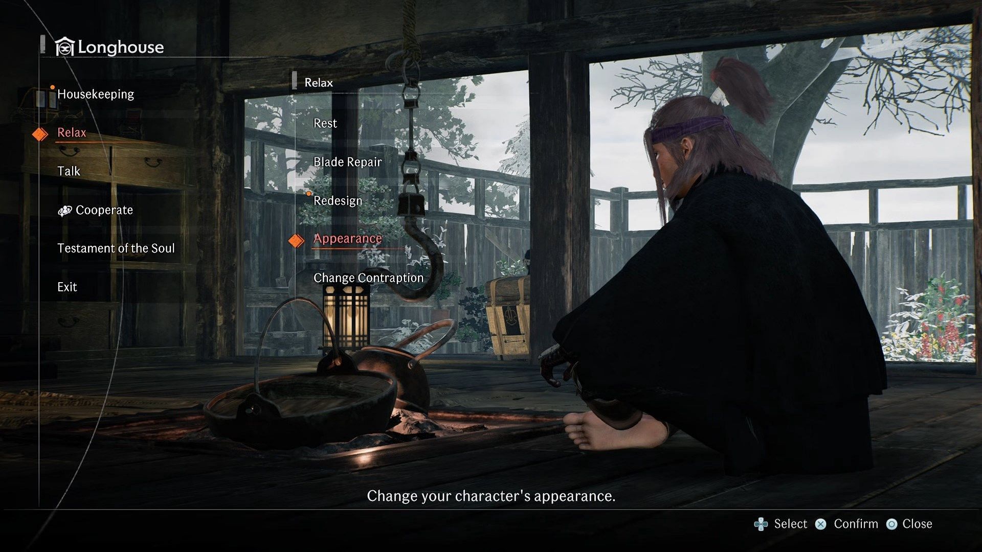 Change your character&#039;s appearance at the Longhouse (Image via Team Ninja)