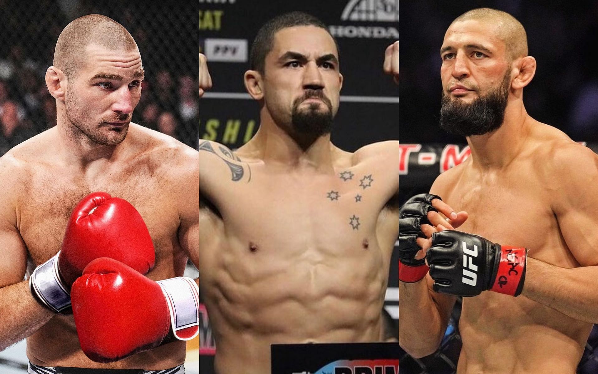Sean Strickland (left) loses No.1 contender spot to Robert Whittaker (middle) vs. Khamzat Chimaev (right)