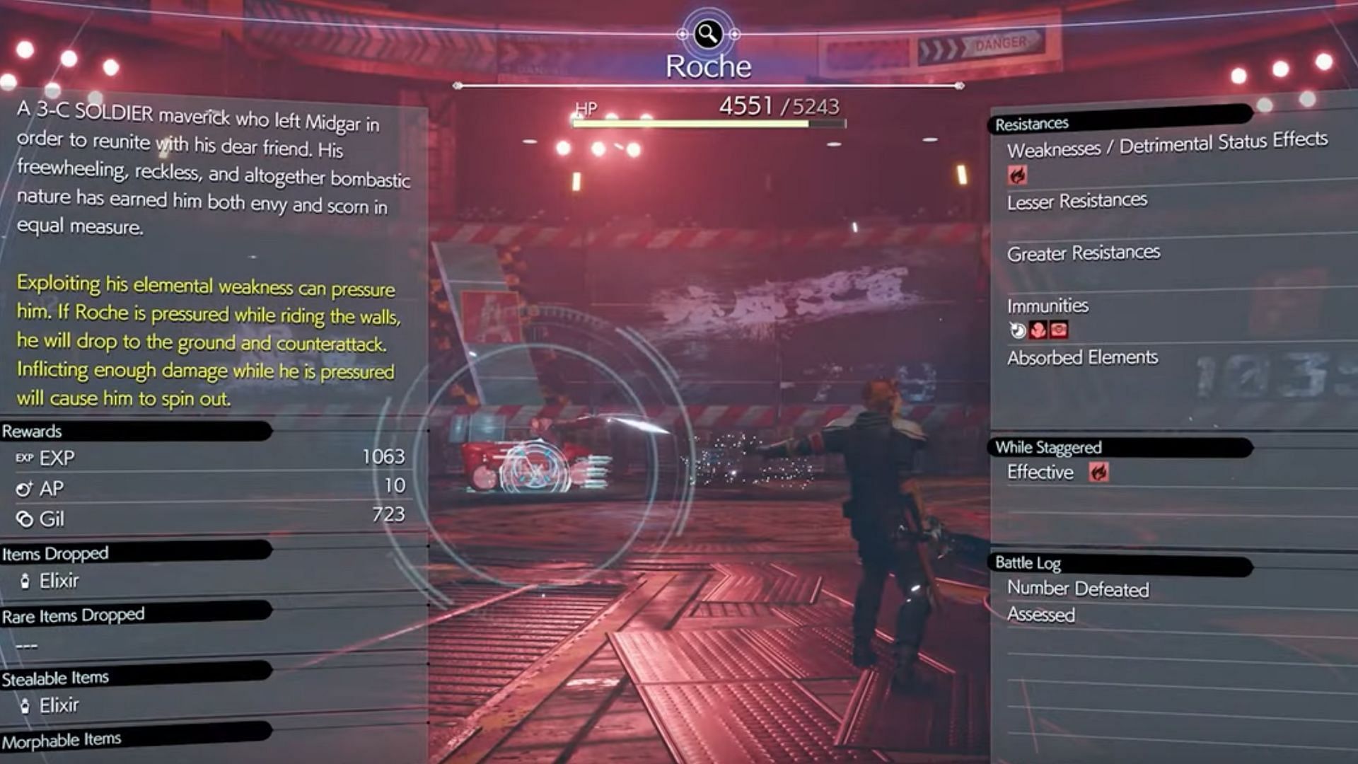 Full stats of Roche in Final Fantasy 7 Rebirth (Image via YouTube/FP Good Game, Square Enix)