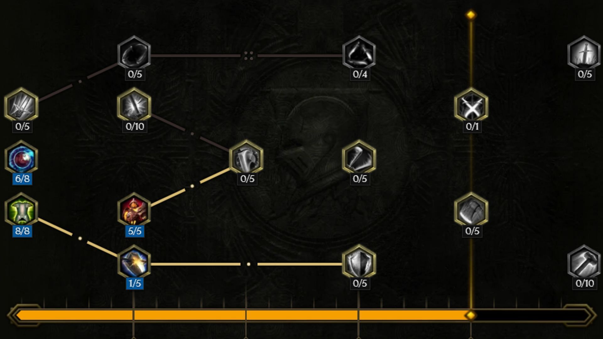 Passive Skill tree for the Hammer Throw Disintegrating Aura build (Image via Eleventh Hour Games)