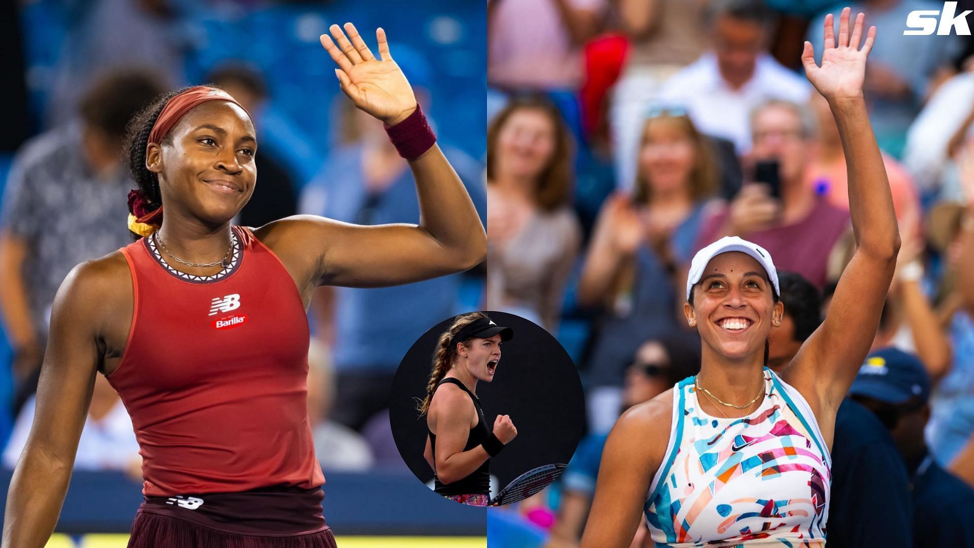 American tennis players Coco Gauff, Madison Keys, and Caty McNally 