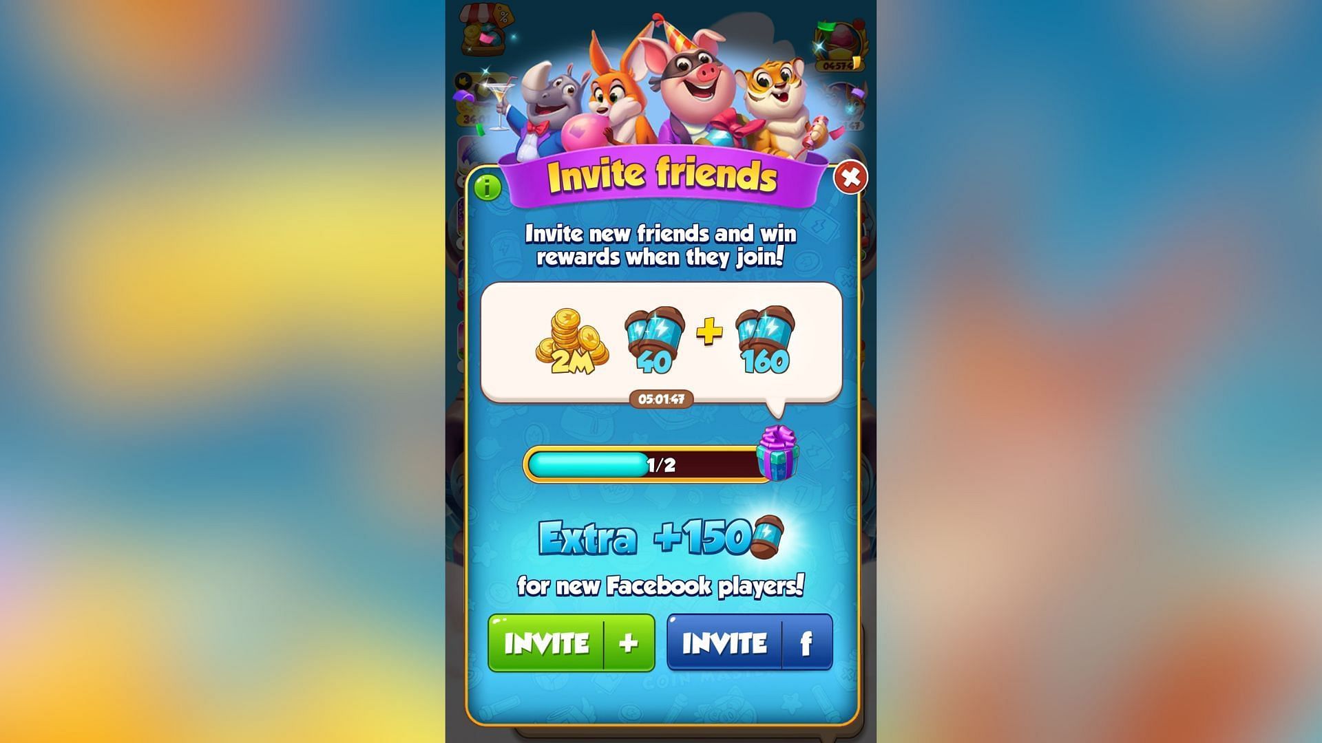 You can get free Spins in Coin Master by inviting new friends to play the app together. (Image via Moon Active)
