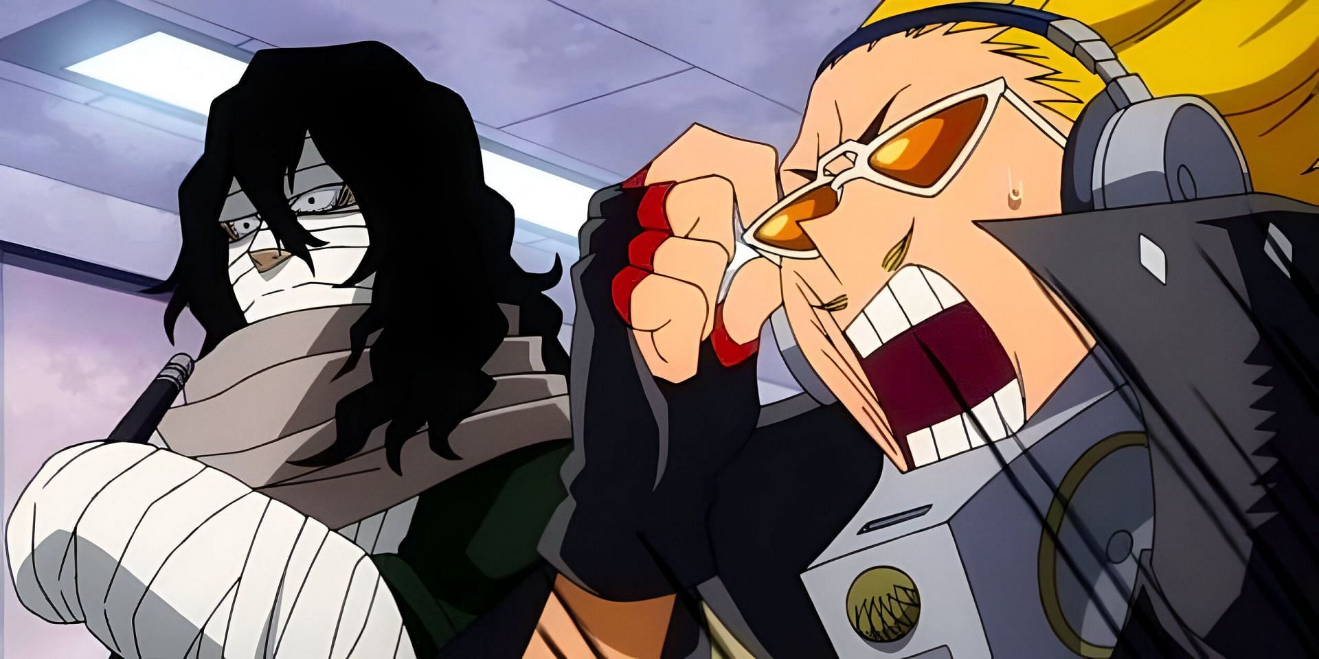Aizawa and Mic as seen in the anime (Image via BONES)
