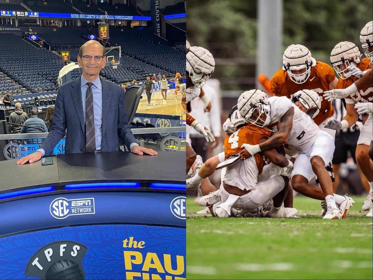 Paul Finebaum and Texas Football team collage