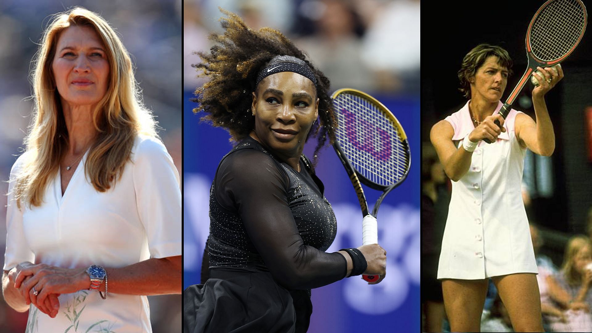 Steffi Graf (L), Serena Williams and Margaret Court (R)