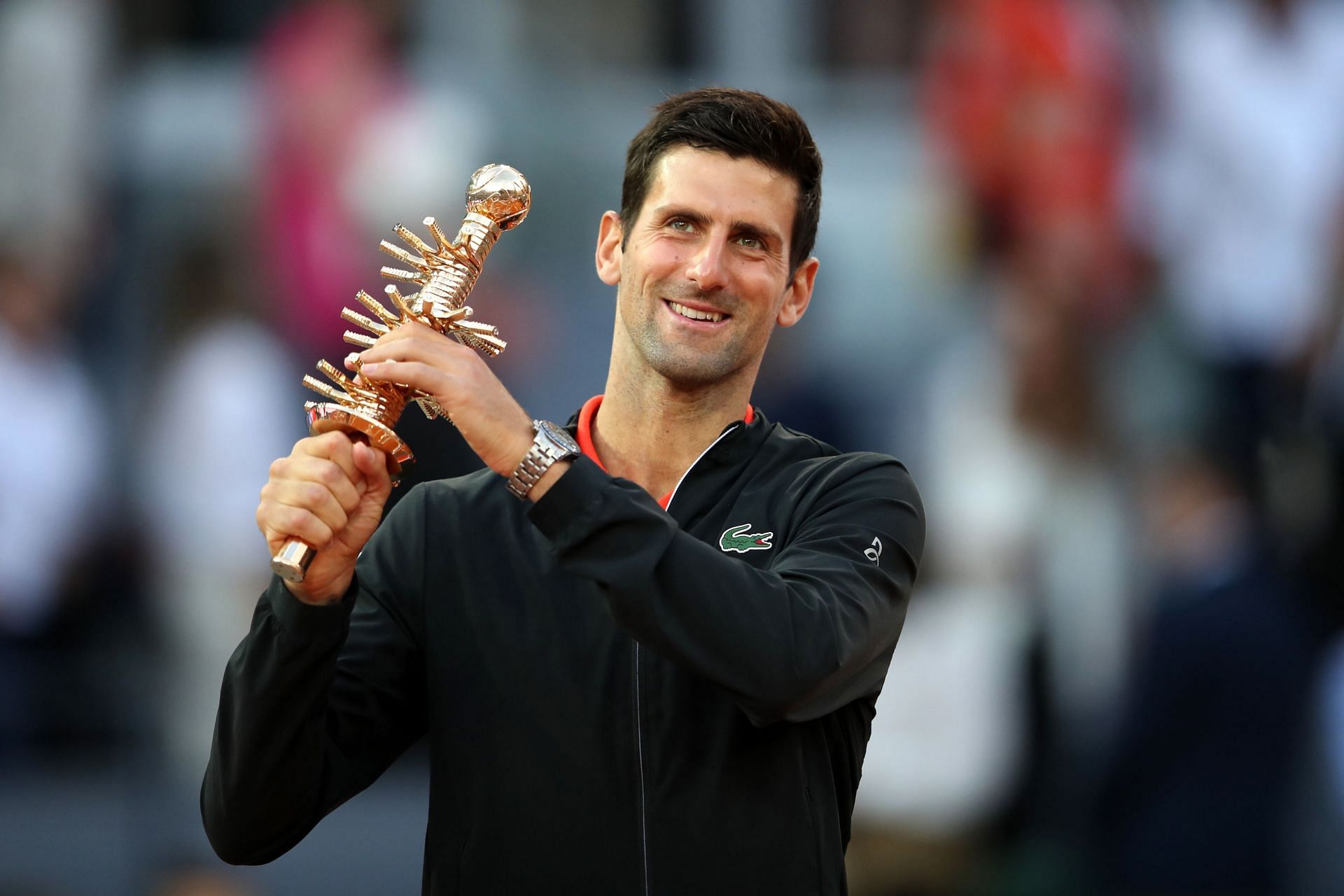 Novak Djokovic pictured with the 2019 Madrid Open trophy