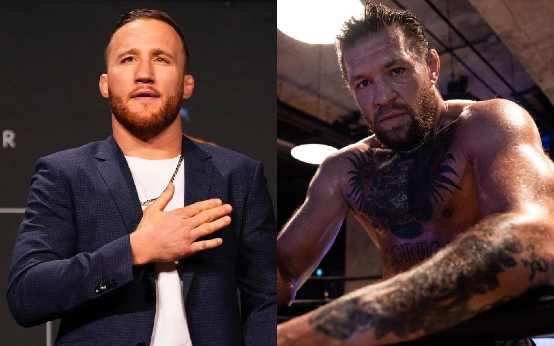 When Justin Gaethje (left) said Conor McGregor (right) would have to face him before a Khabib Nurmagomedov rematch [Images courtesy of @justin_gaethje &amp; @thenotoriousmma on Instagram]