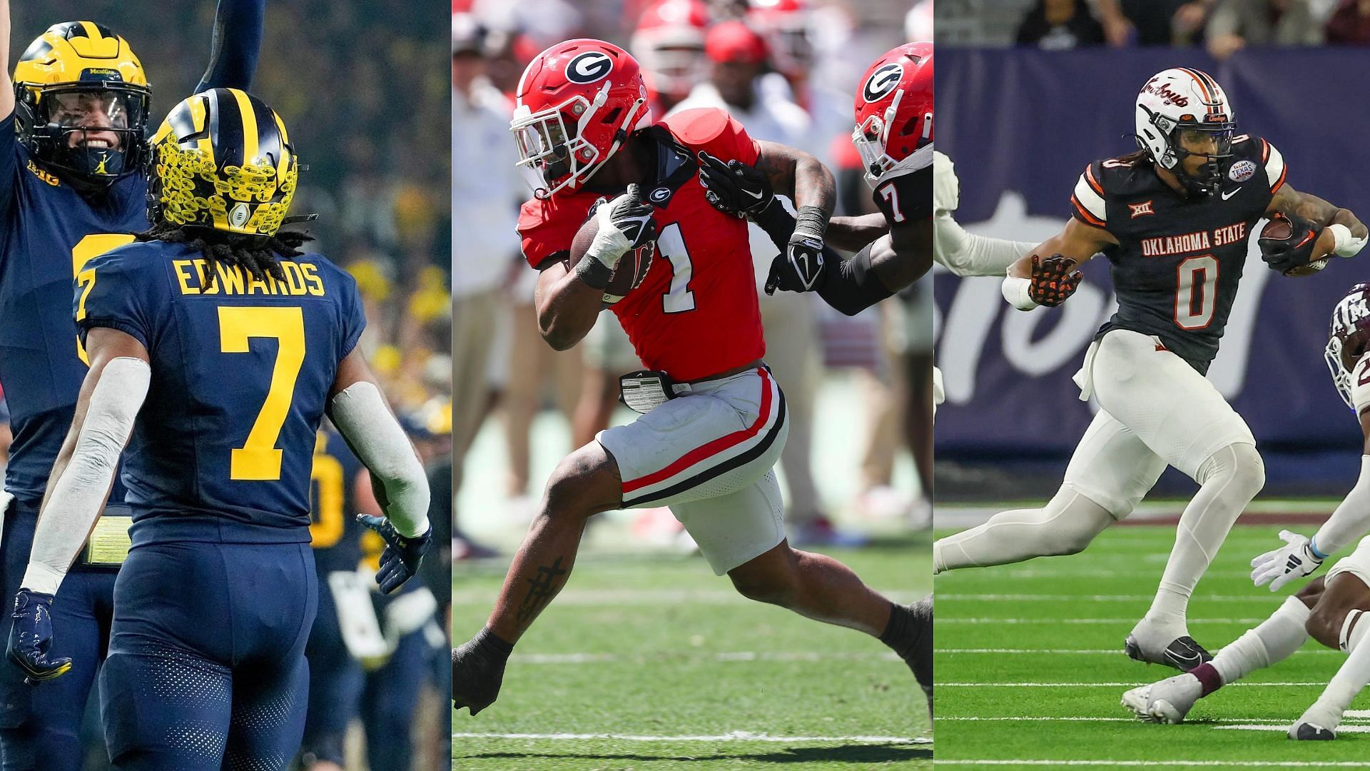 Donovan Edwards, Trevor Etienne, and Ollie Gordon II are among the top running back prospects for the 2025 NFL Draft