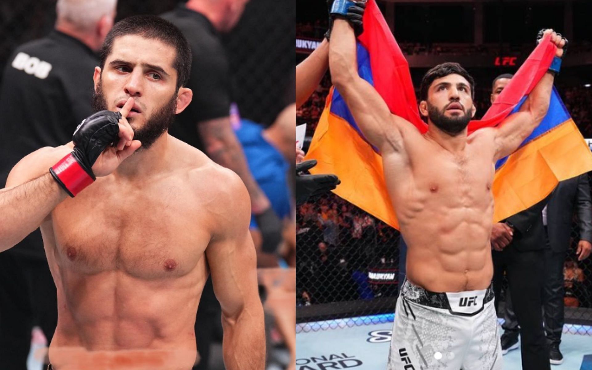The rivalry between Islam Makhachev and Arman Tsarukyan continues. [images via @arm_011 and @islam_makhachev on Instagram]
