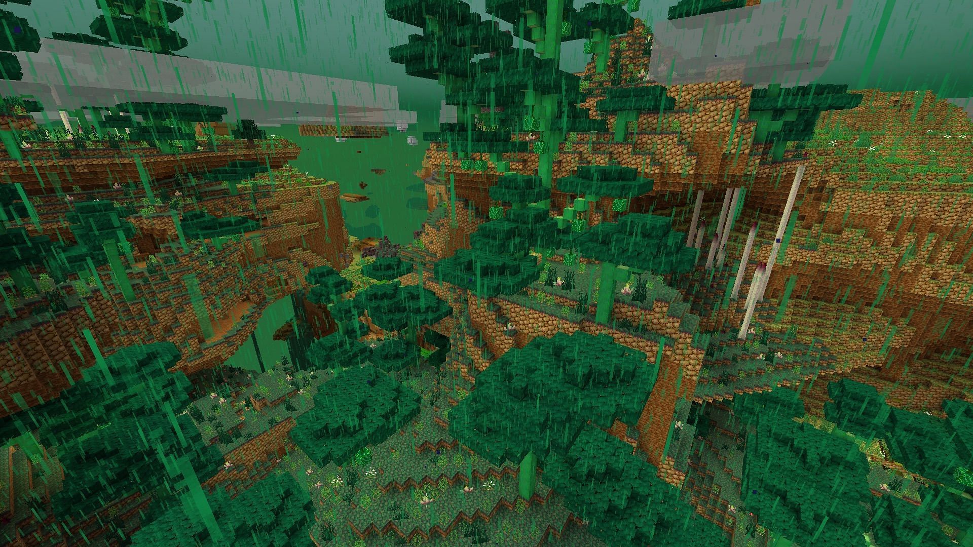 Poisonous rain in the potato dimension (Image via Mojang Studios)