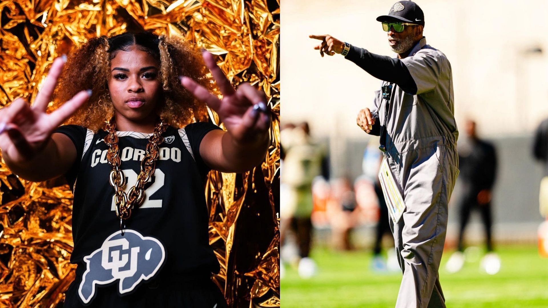 Shelomi Sanders and her father Colorado coach Deion Sanders