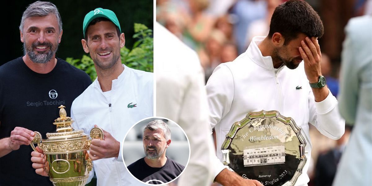 Novak Djokovic after Wimbledon 2023 (R), with Goran Ivanisevic after Wimbledon 2021 (L)