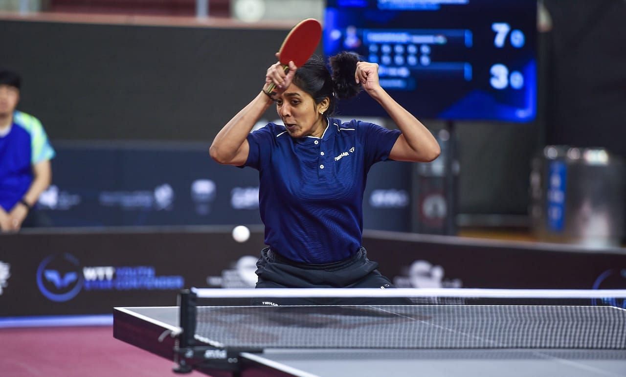 Yashaswini Ghorpade in action at the WTT Youth Star Contender in Doha.