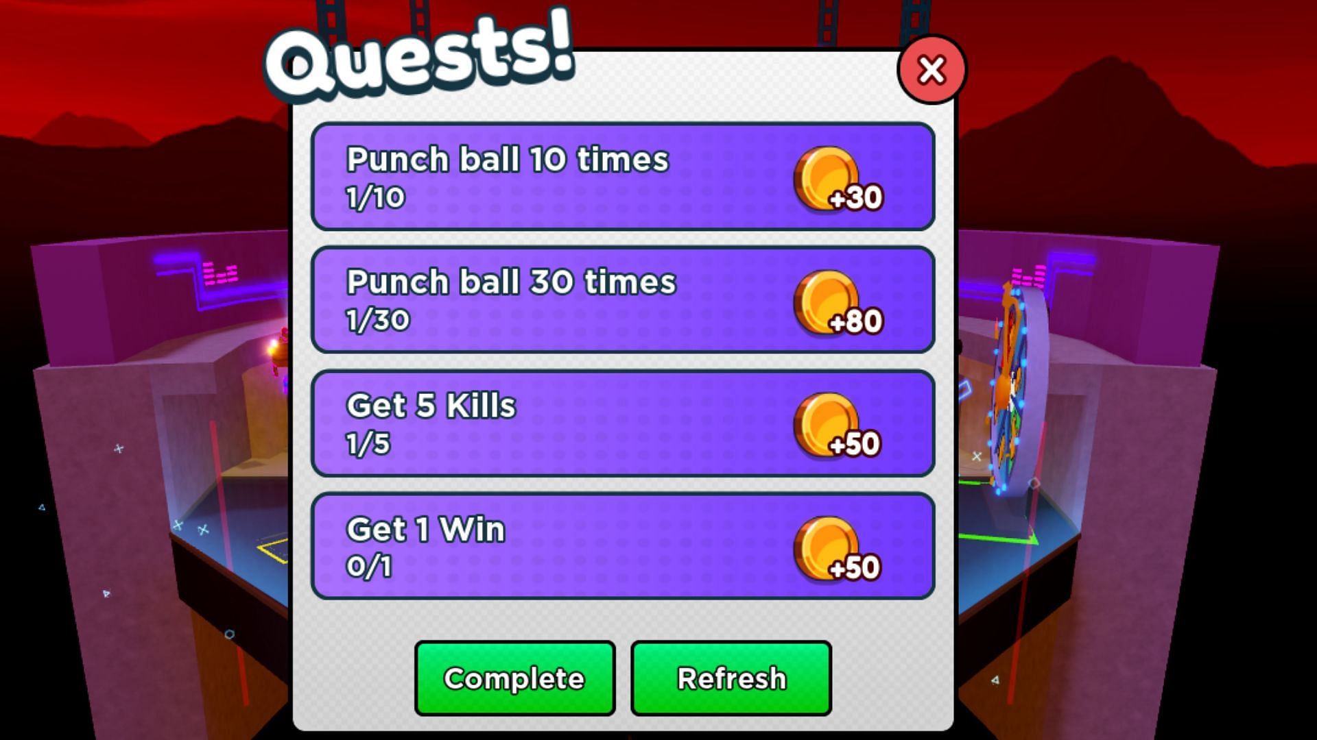 Daily quests in Punch Ball (Image via Roblox)