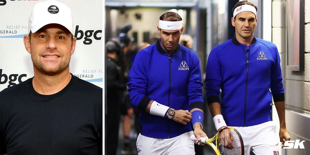 Andy Roddick (L); Rafael Nadal with Roger Federer (R)