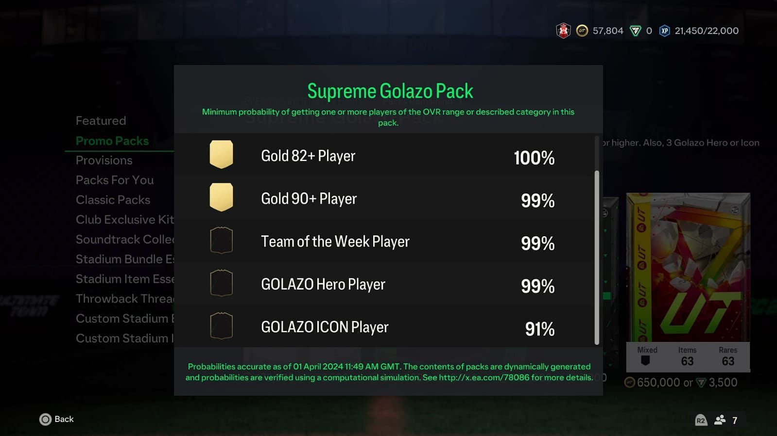 The pack offers some incredible odds (Image via EA Sports)