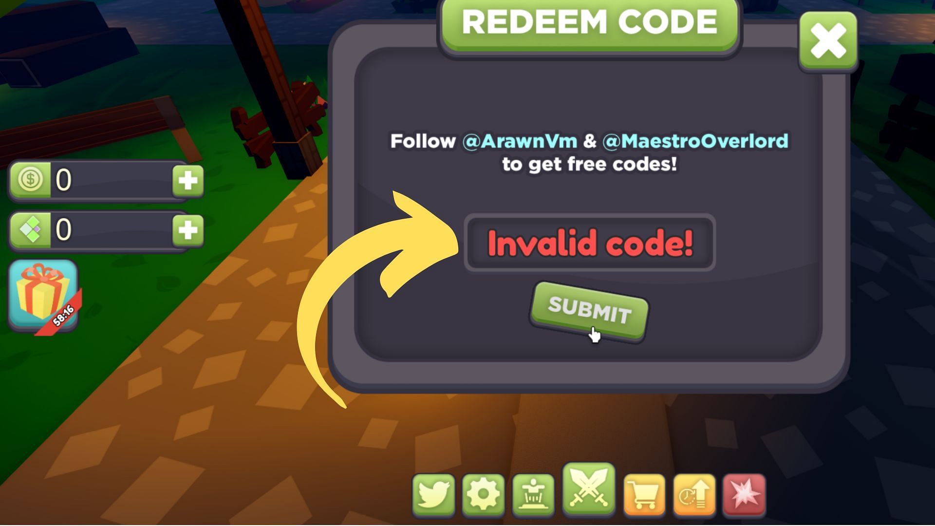 Dimension Defenders invalid code issue (Image via Roblox || Sportskeeda)