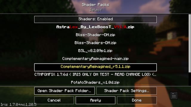 How to use shaders in Minecraft 1.20.5