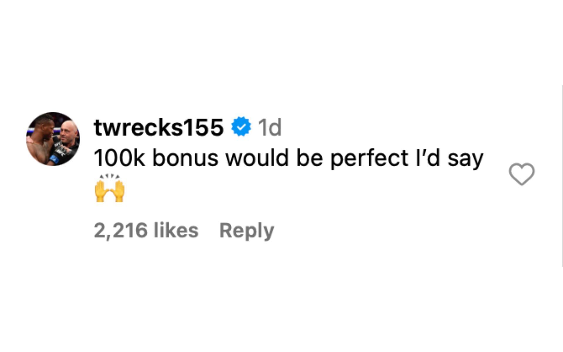 Terrance McKinney reacting to Tim Means&#039; request for $300 thousand bonuses [via @mmajunkie on Instagram]