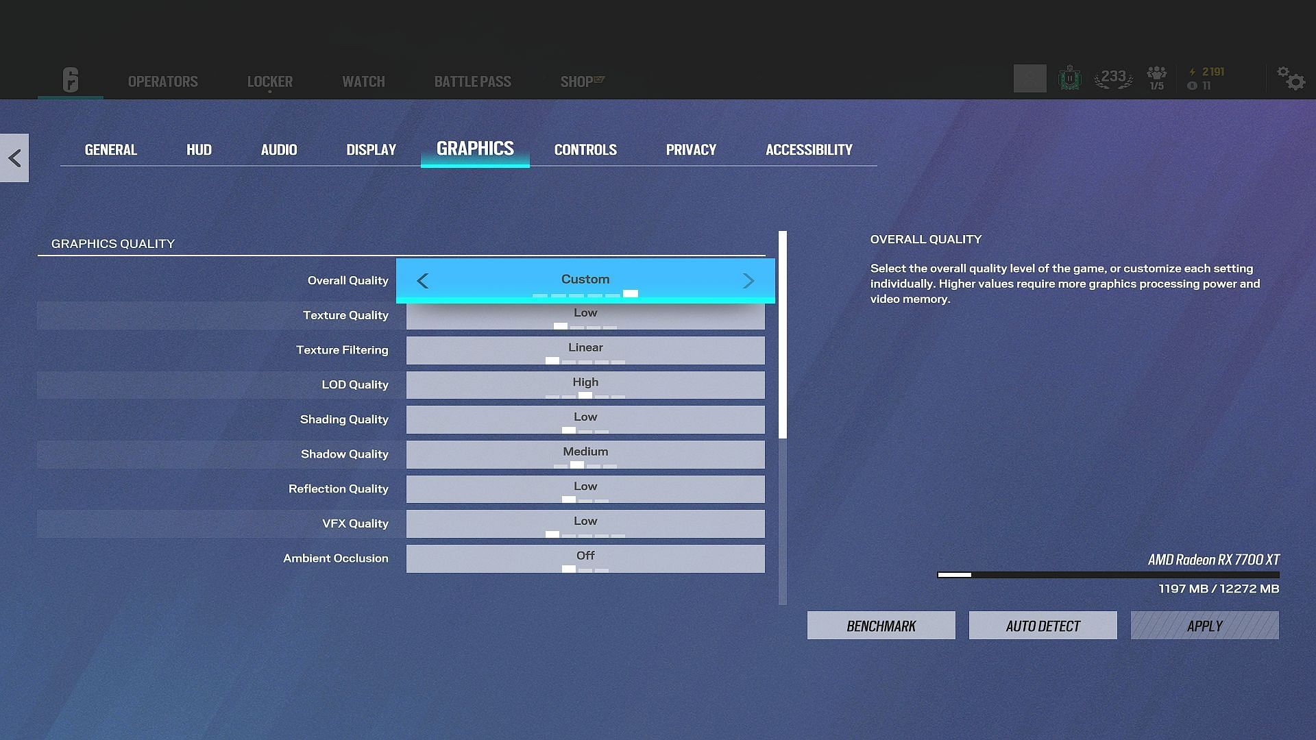 Graphics options for Rainbow Six Siege pro settings (Image via Ubisoft)