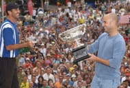 Andre Agassi of the USA celebrates