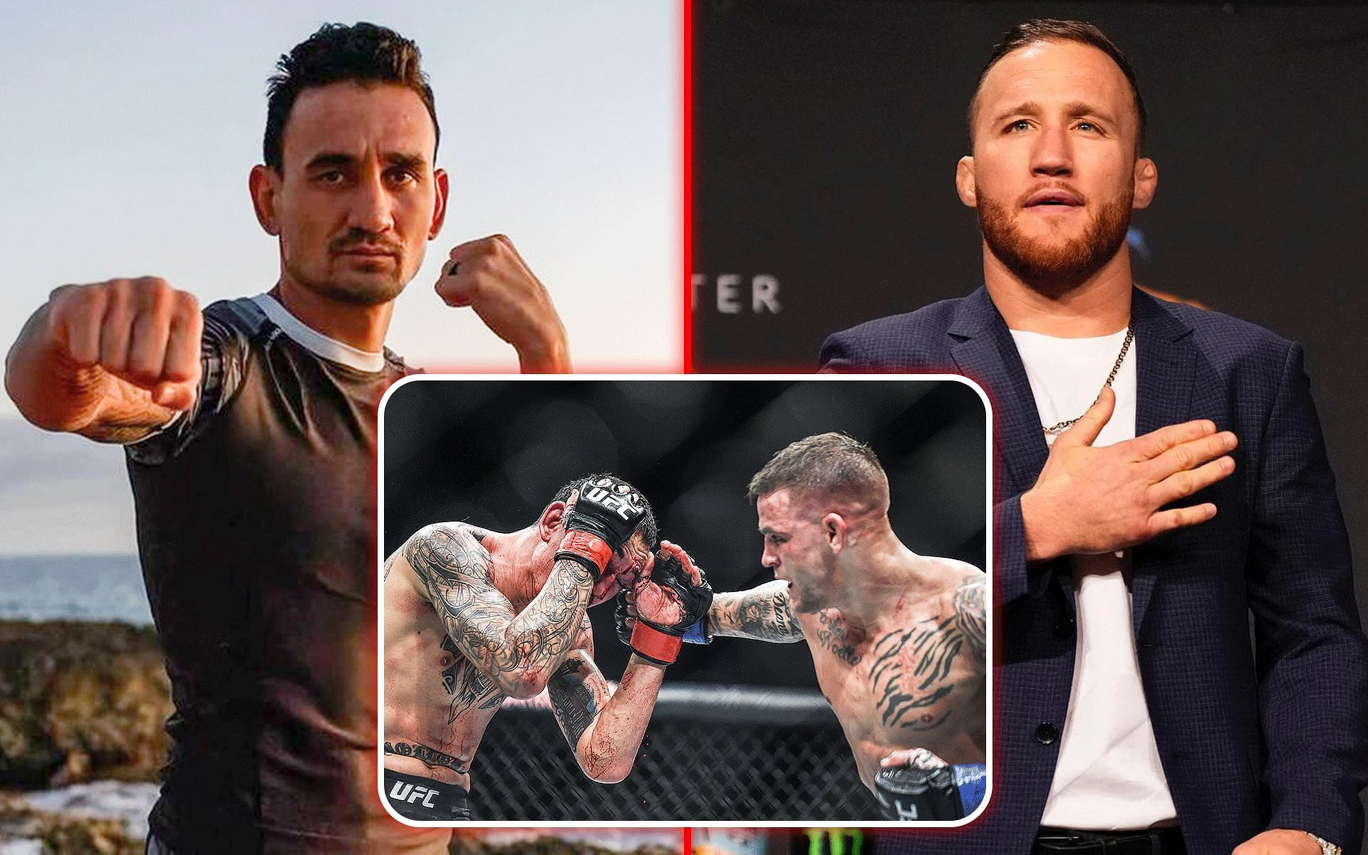Max Holloway opens up on his preparedness for the upcoming UFC 300 fight against Justin Gaethje. [Image courtesy: @blessedmma &amp; @justin_gaethje on Instagram; Getty Images]