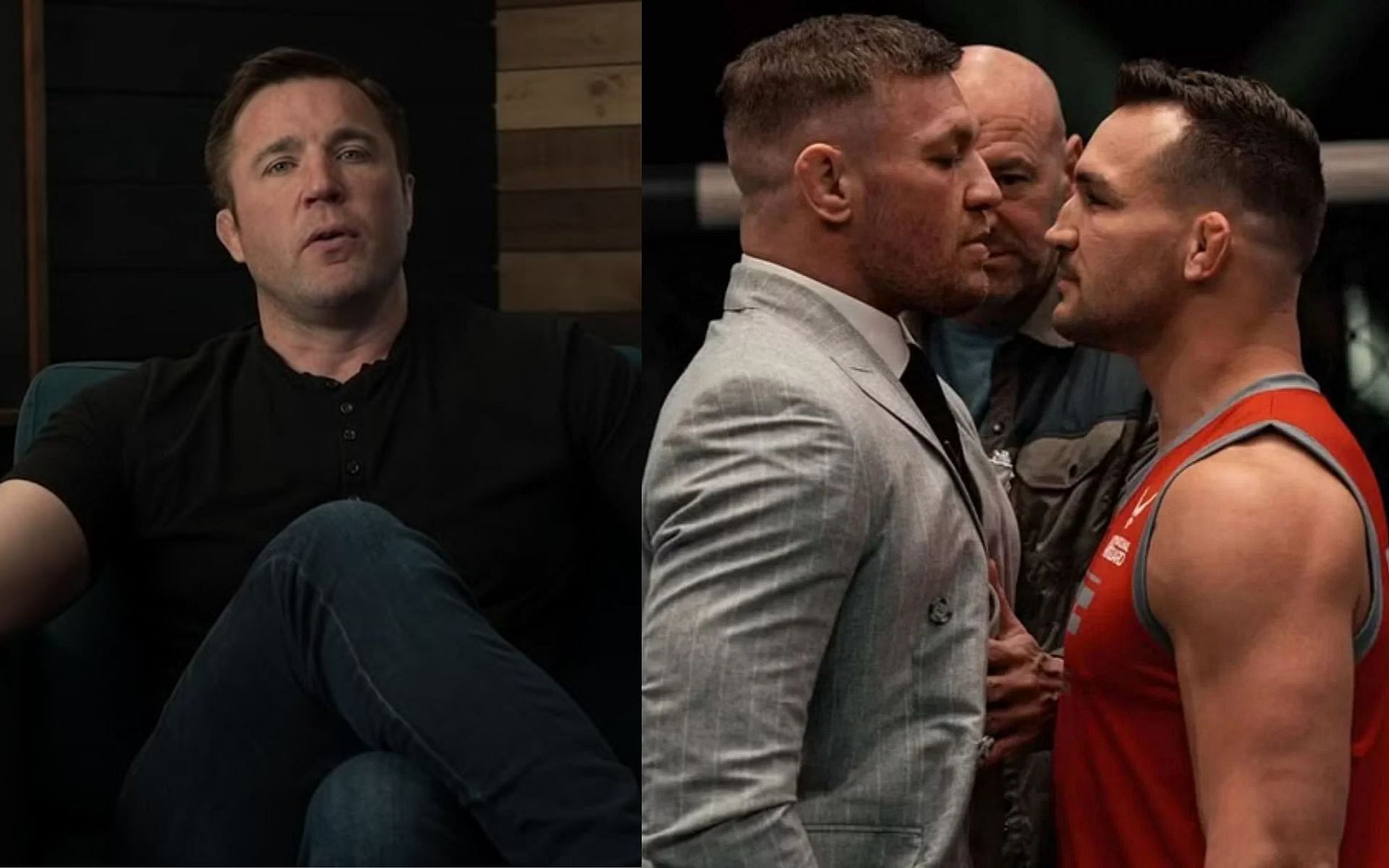 Chael Sonnen (left) and Conor McGregor vs Michael Chandler (right). [via @TheNotoriousMMA on X and Chael Sonnen on YouTube]