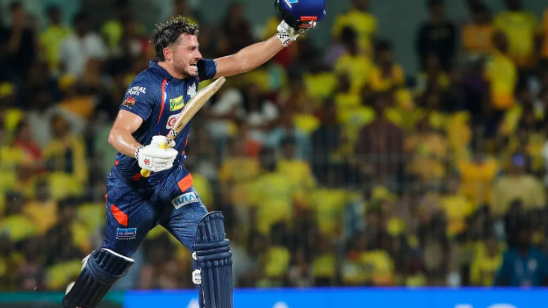 Marcus Stoinis celebrates after playing a match winning knock against CSK. 