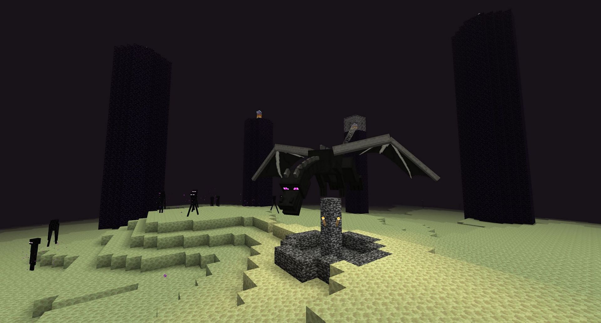 The ender dragon fight was introduced in Minecraft&#039;s launch update (Image via Mojang)