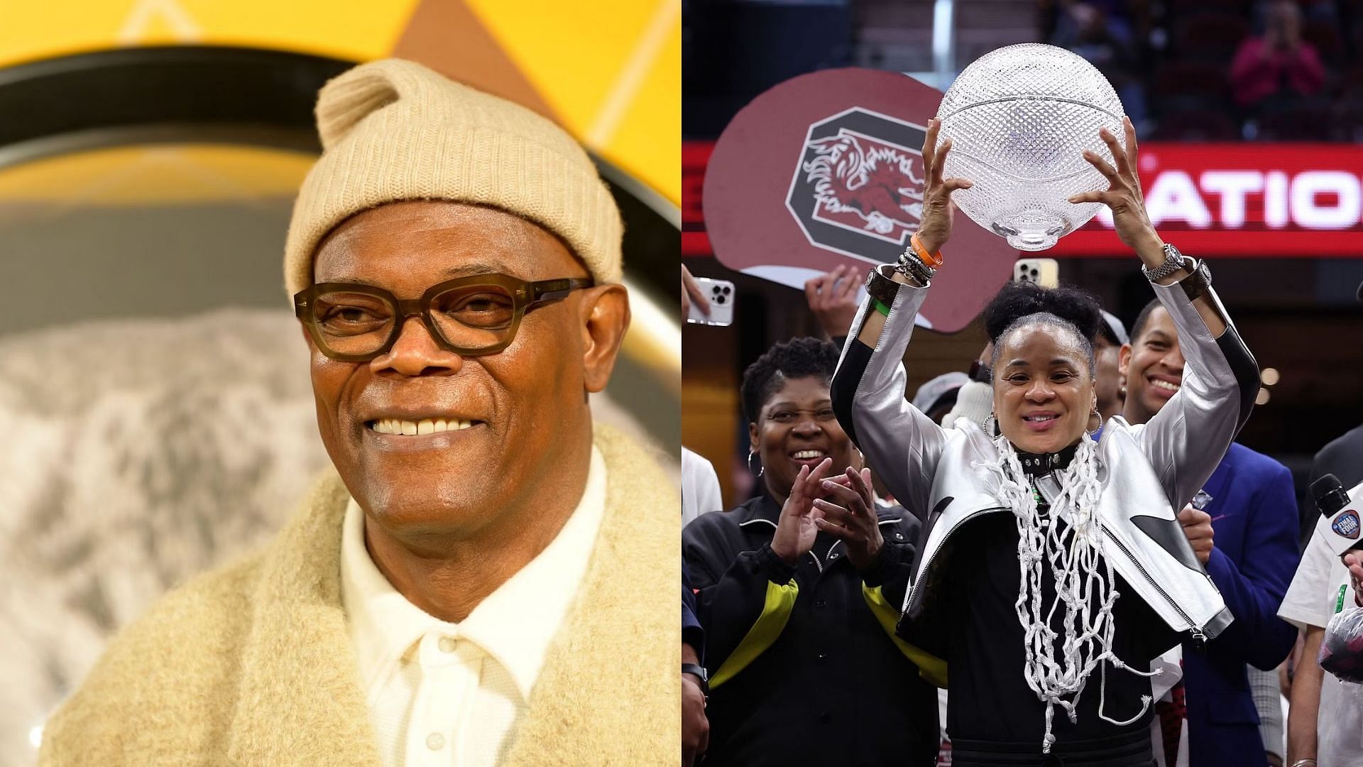 Samuel L. Jackson congratulates Dawn Staley