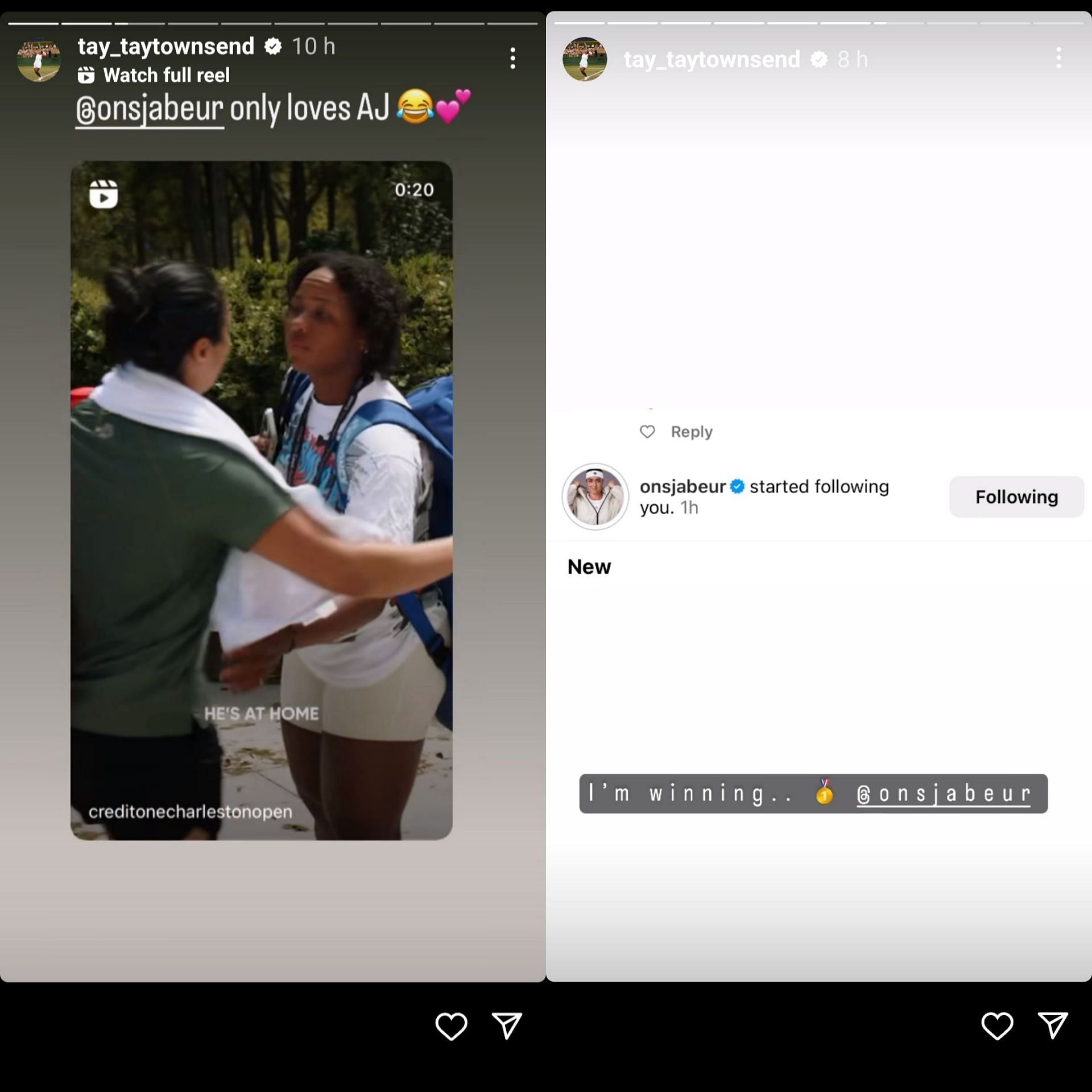 Screen grab of Taylor Townsend&#039;s Instagram stories