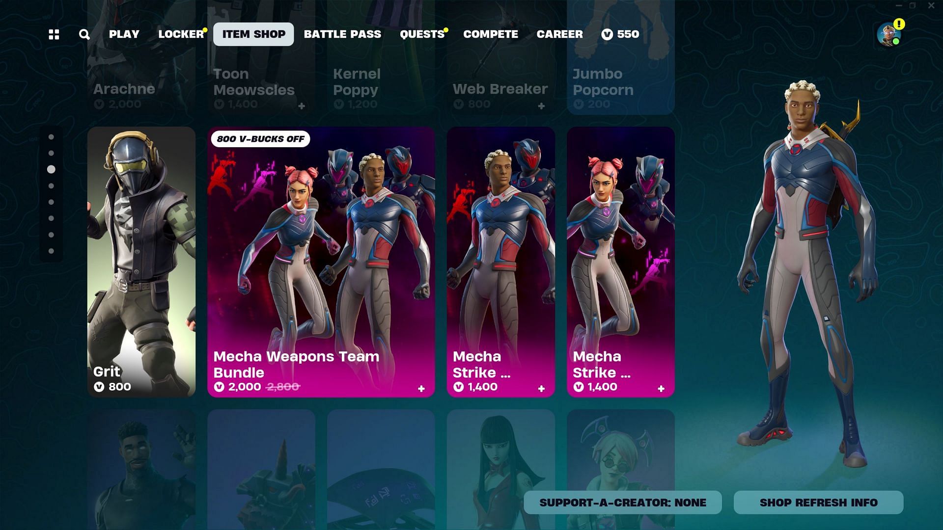 Mecha Strike Navigator and Mecha Strike Defender Skins are currently listed in the Item Shop (Image via Epic Games/Fortnite)