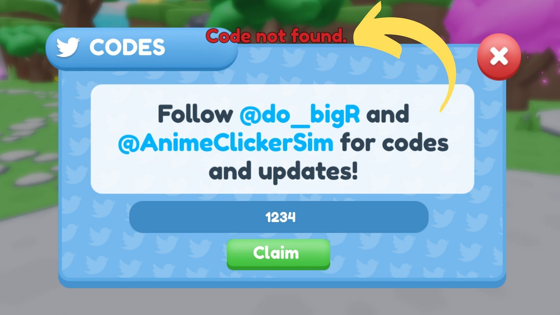 Anime Clicker Simulator invalid code issue (Image via Roblox || Sportskeeda)