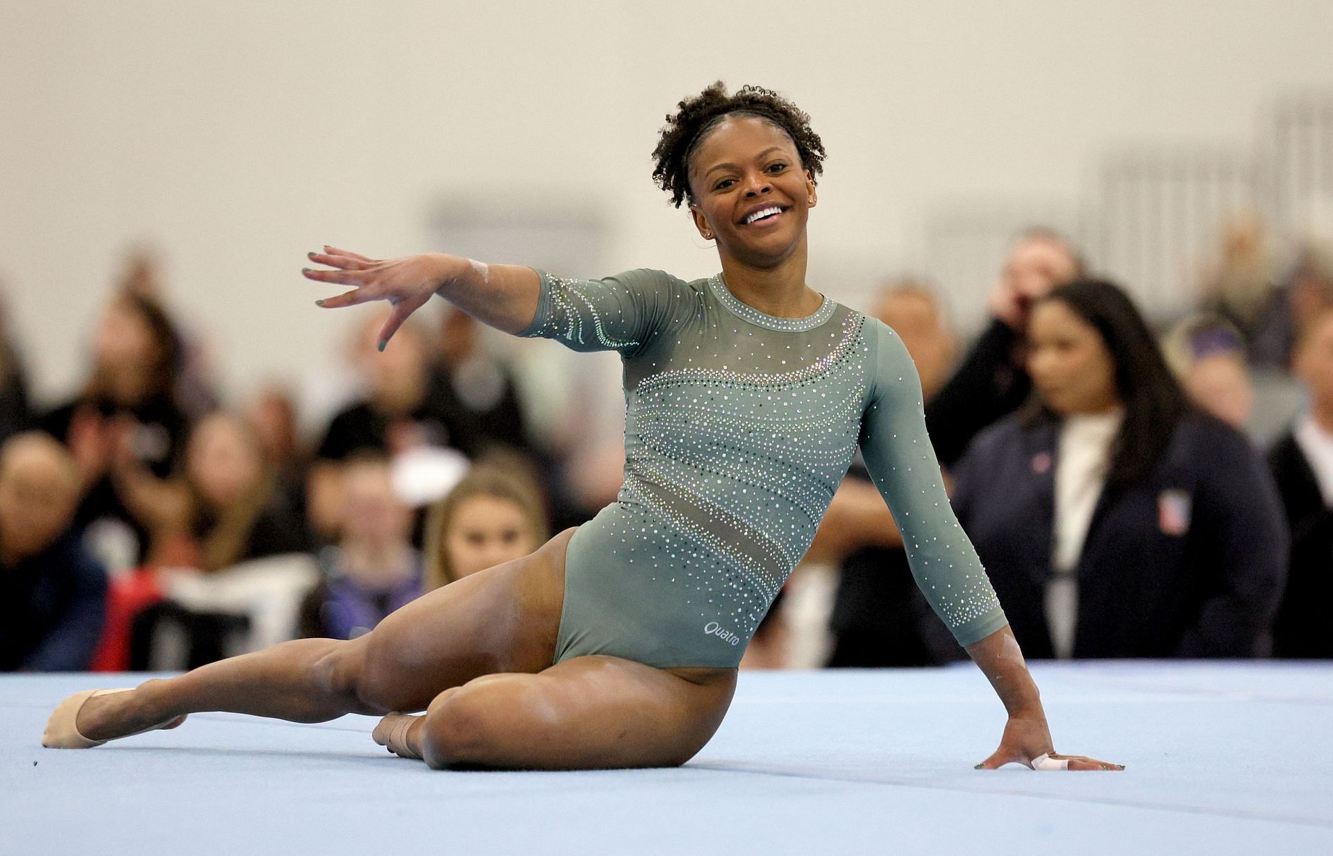 Trinity Thomas competes in the Floor Exercise during the Senior Women competition of the 2024 USA Gymnastics Winter Cup at the Kentucky International Convention Center in Louisville, Kentucky.