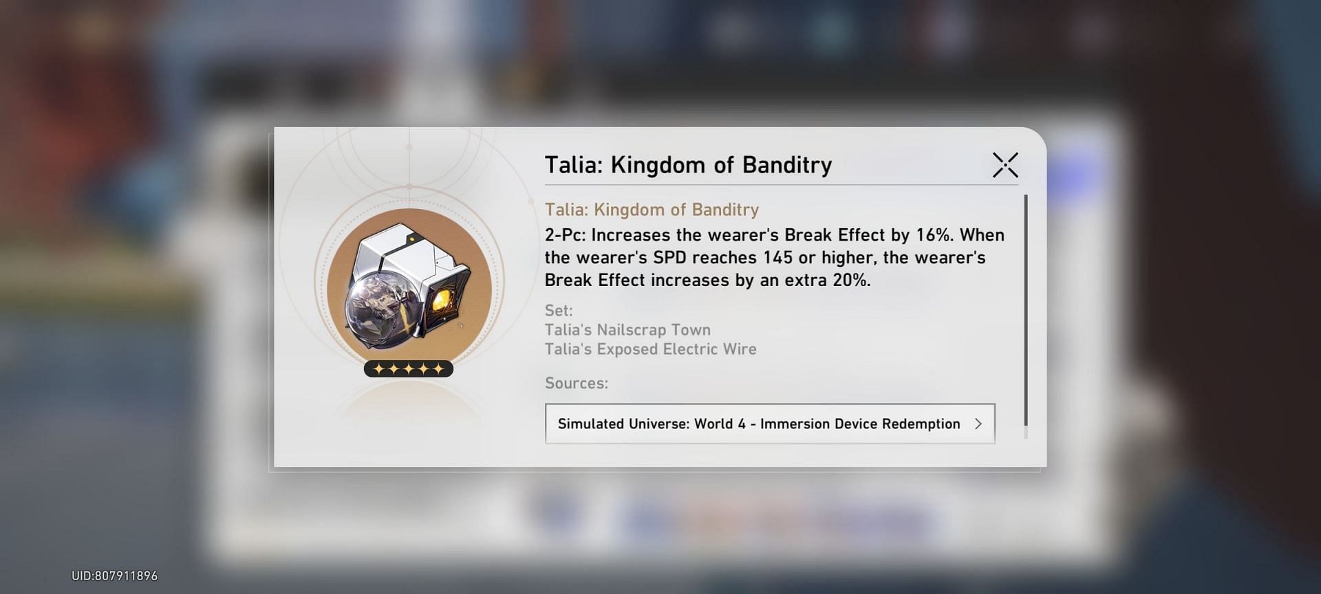 Talia: Kingdom of Banditry, a Planar Ornament set in Star Rail (Image via HoYoverse)