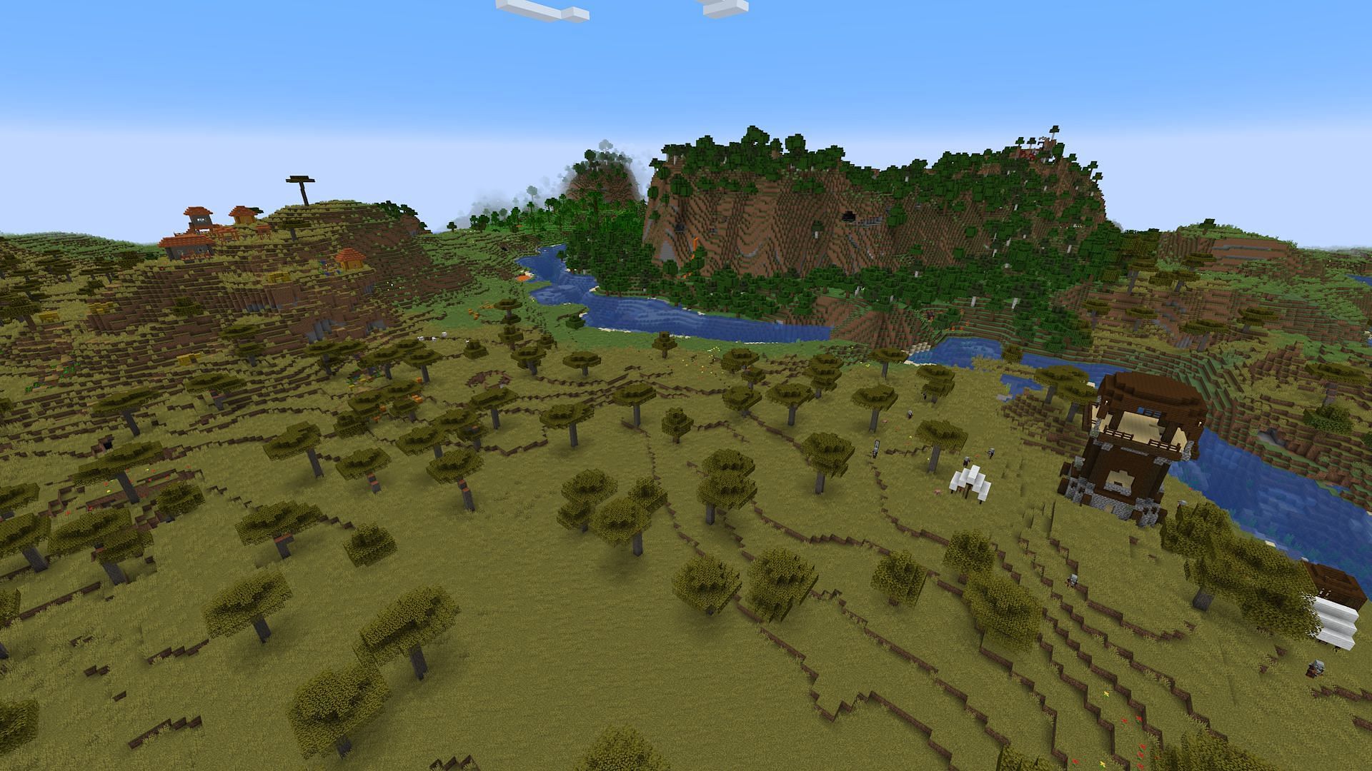 This Minecraft armadillo seed&#039;s closest savanna has both a village and pillager outpost (Image via Mojang)