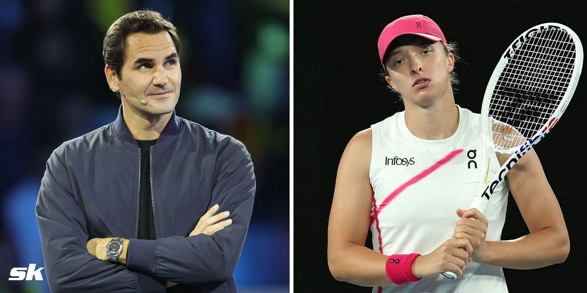Roger Federer (L) and Iga Swiatek (R)