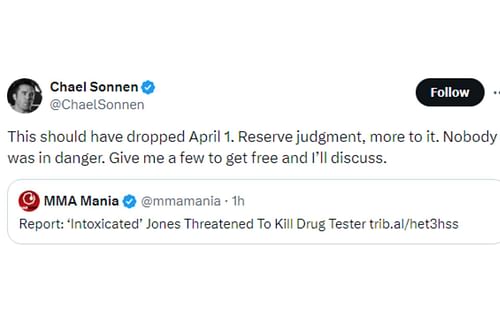 Sonnen's tweet regarding allegations against Jones [Image courtesy: @ChaelSonnen - X]