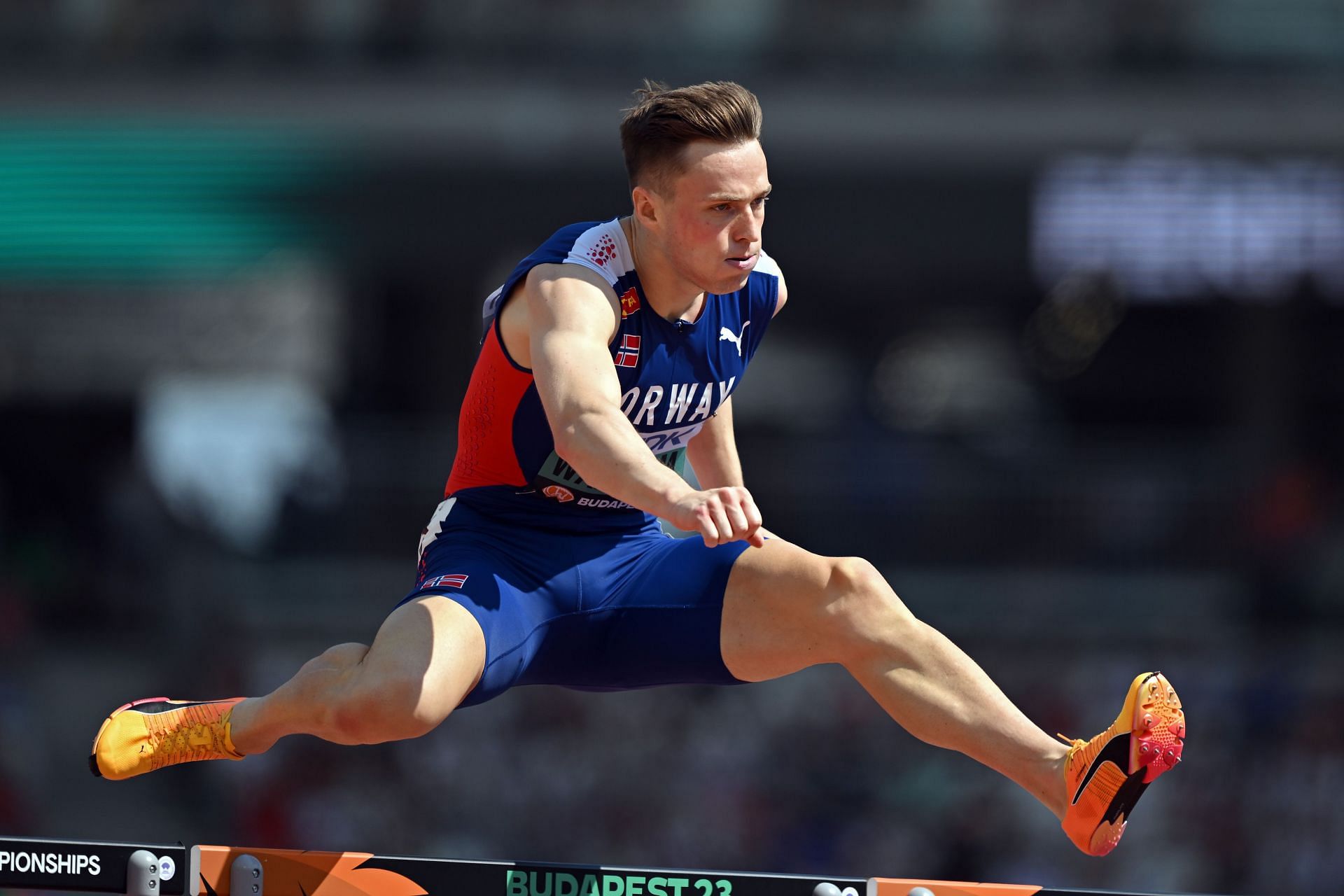 Karsten Warholm of Team Norway competes in the Men&#039;s 400m Hurdles Heats during the World Athletics Championships 2023 at the National Athletics Centre in Budapest, Hungary.