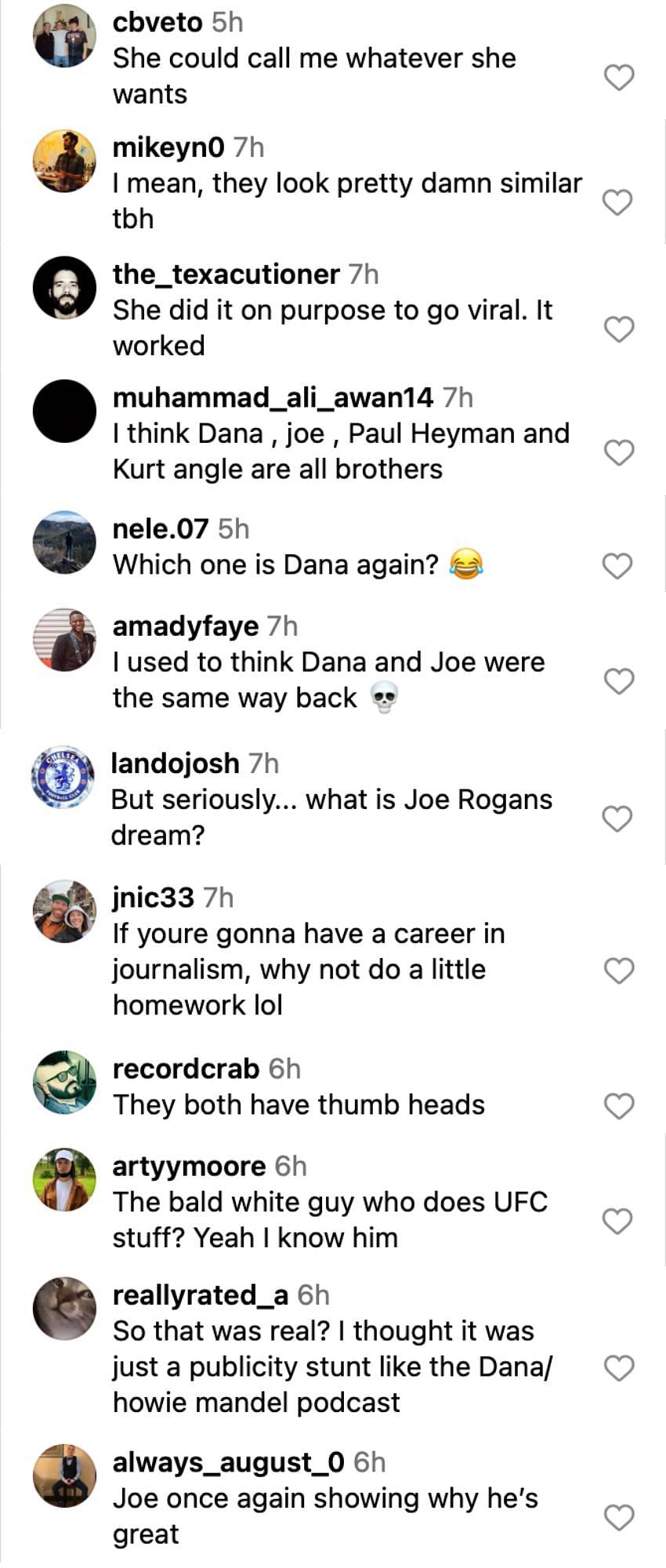 Fans reacting to Joe Rogan&#039;s response [via @mmajunkie on Instagram]
