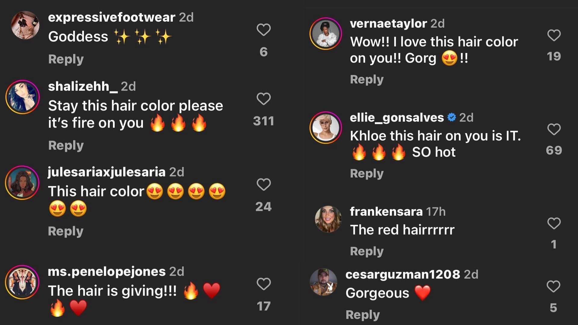 More comments praising the star&#039;s hair color (Image via Instagram/@khloekardashain)