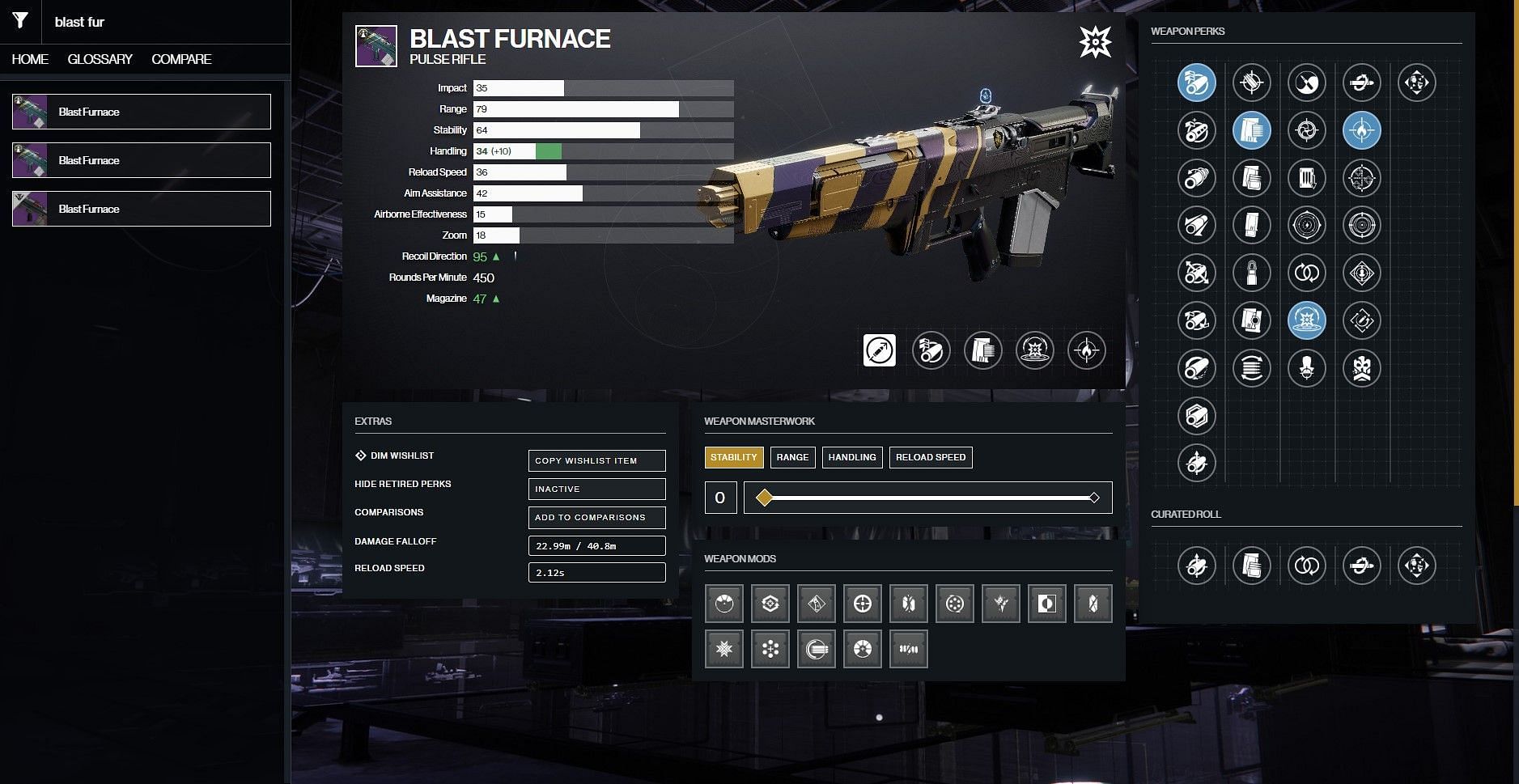 Blast Furnace PvE god roll (Image via D2Gunsmith)