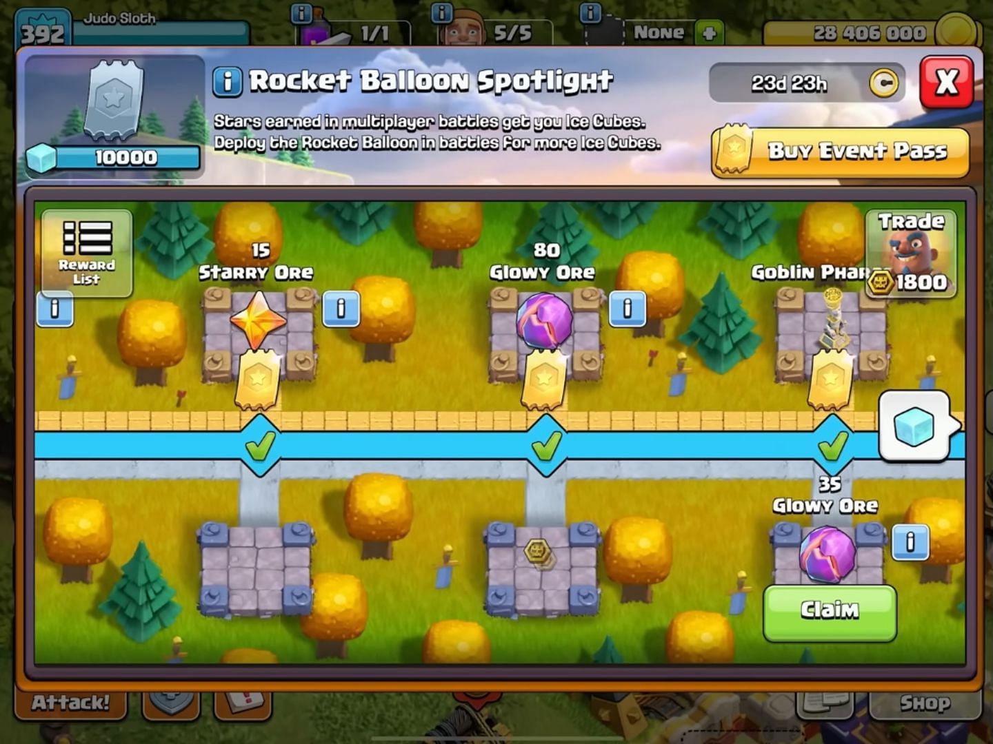 Clash of Clans Rocket Balloon Spotlight Event Tracker (Image via Supercell // Judo Sloth Gaming/YouTube)