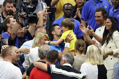 Novak Djokovic embracing his son Stefan