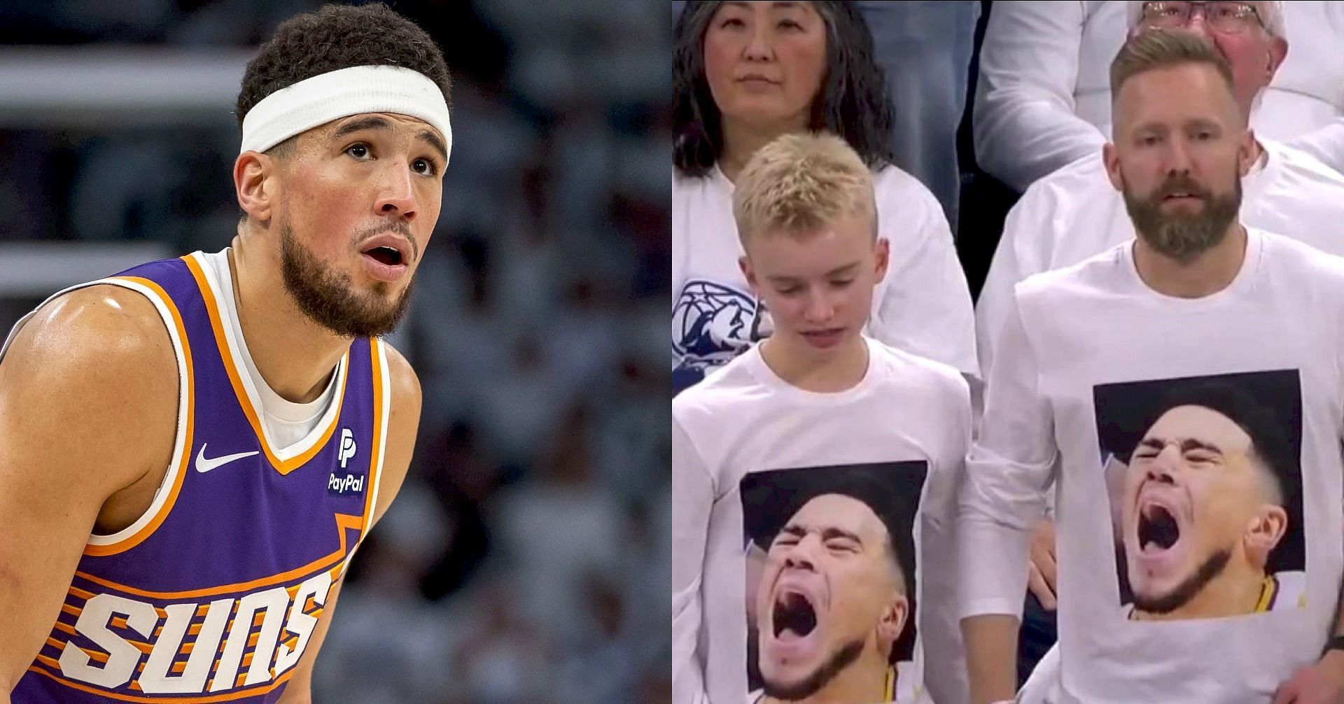 Timberwolves fans mock Devin Booker with matching crying-photo outfits in Game 2 showdown against Suns