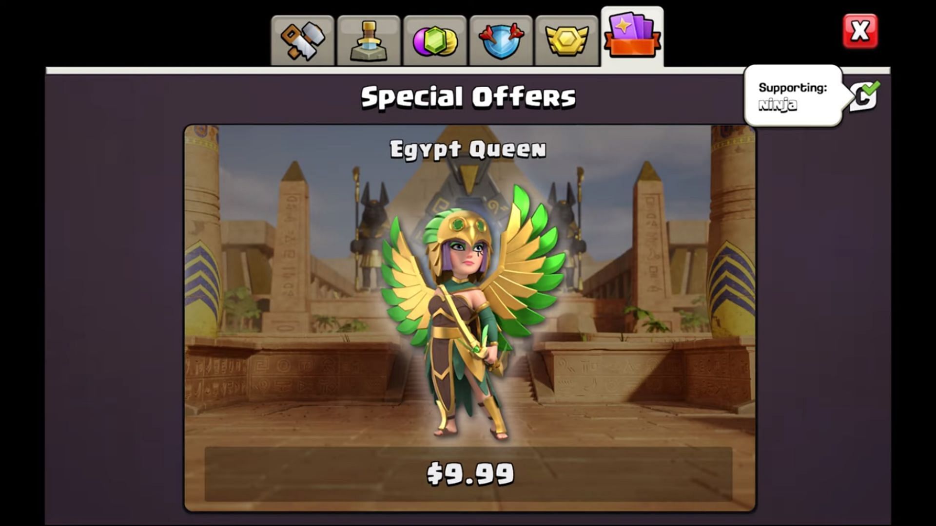 Price of the Clash of Clans Egypt Queen Skin. (Image via Supercell)