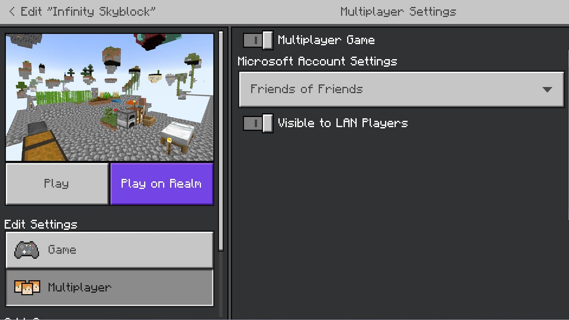 If multiplayer isn&#039;t enabled friends can&#039;t be invited (Image via Mojang)