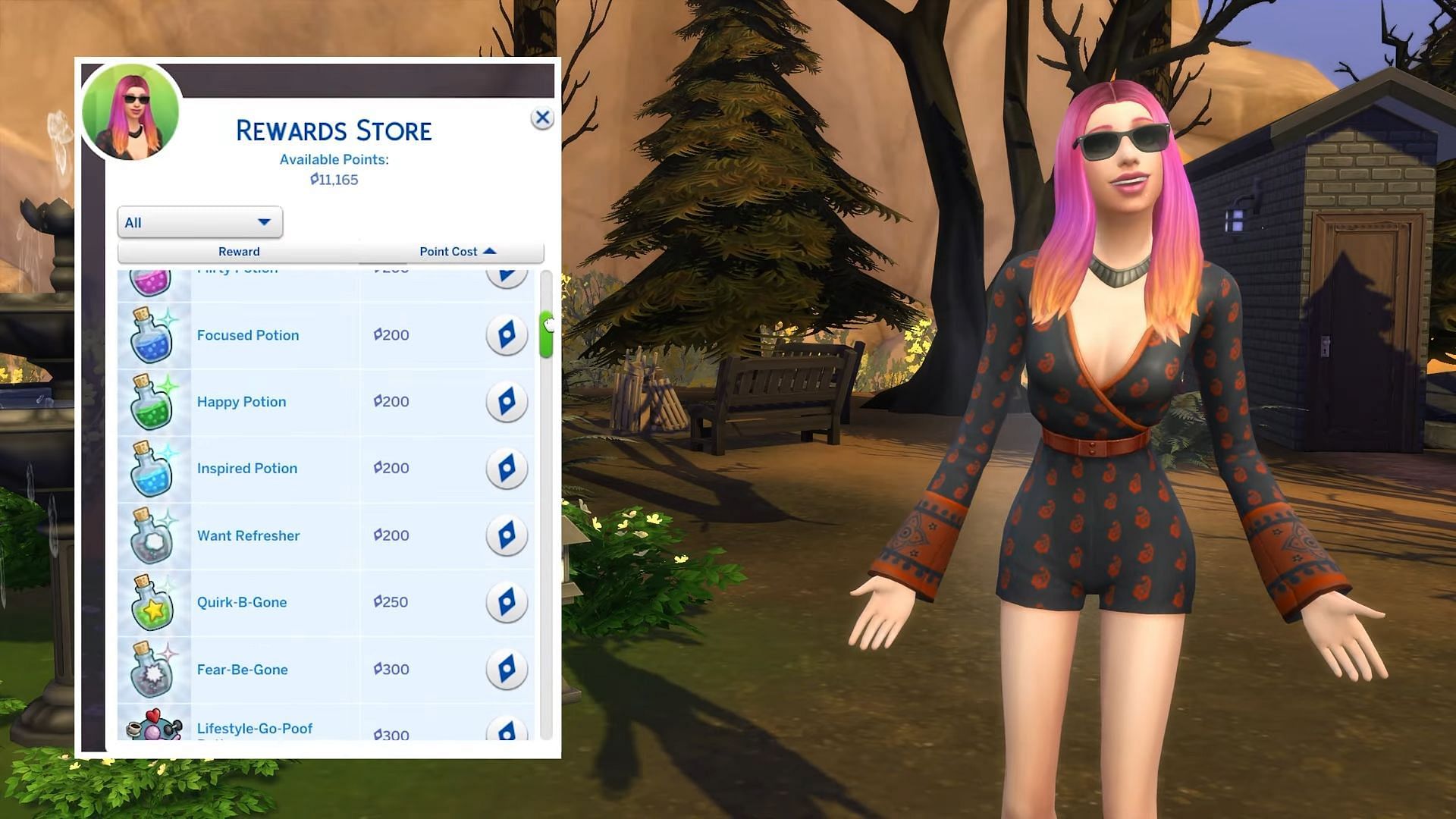 Buying rewards with The Sims 4 Satisfaction Point cheats (Image via YouTube/Petey Plays It)