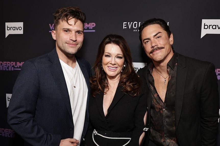 Tom Schwartz, Lisa Vanderpump and Tom Sandoval at the Vanderpump Rules Season 10 Premiere Party (Image via Bravo TV) 